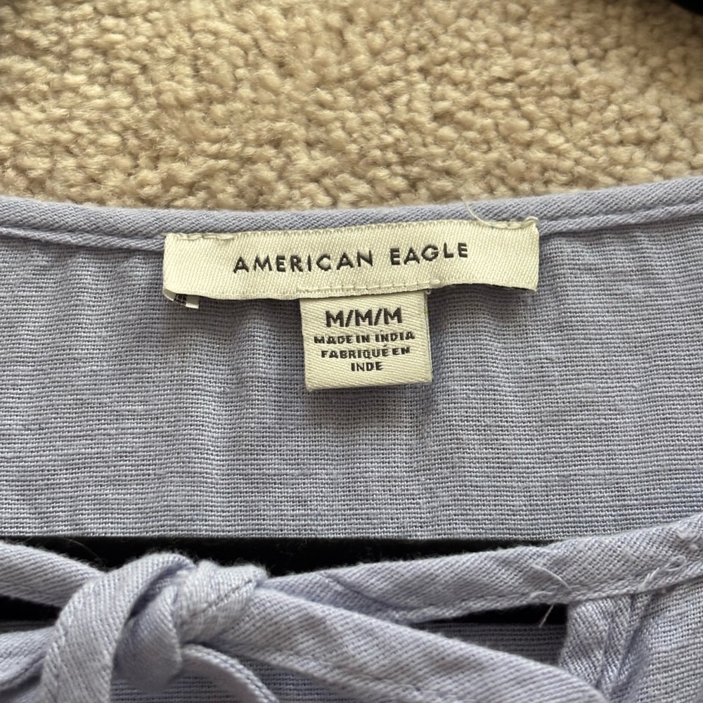 American Eagle Outfitters Blue Linen Peplum Tiered Top - Picture 3 of 6